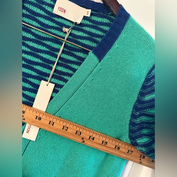 YOON Anthropologie S Lightweight Wool Cashmere Colorblock 1/2 Zip Cardi V Neck - Picture 7 of 12